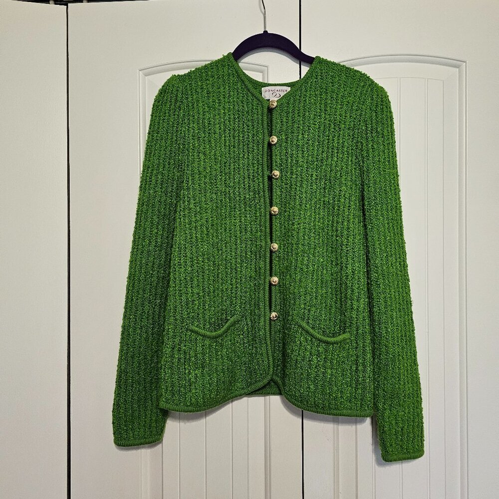 Vintage Doncaster Acrylic Cardigan‎ Sweater Lime Green Gold Tone Buttons Size S